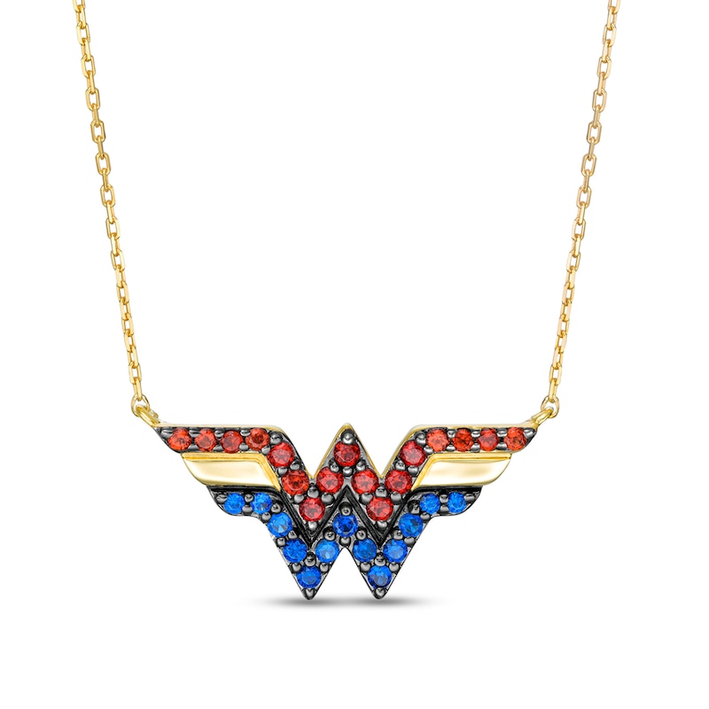 Garnet and Blue Sapphire Symbol Necklace in 10K Gold